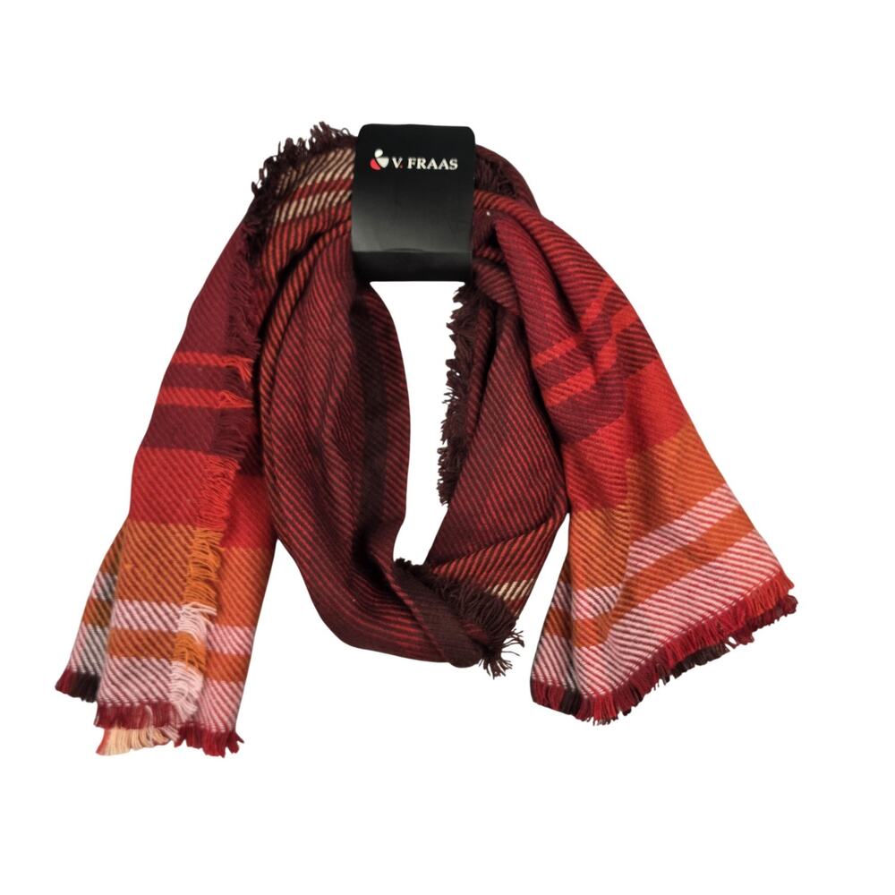 V. Fraas‎ Scarf Womens One Size Red Plaid Fringe Rectangle Fall Winter Cozy